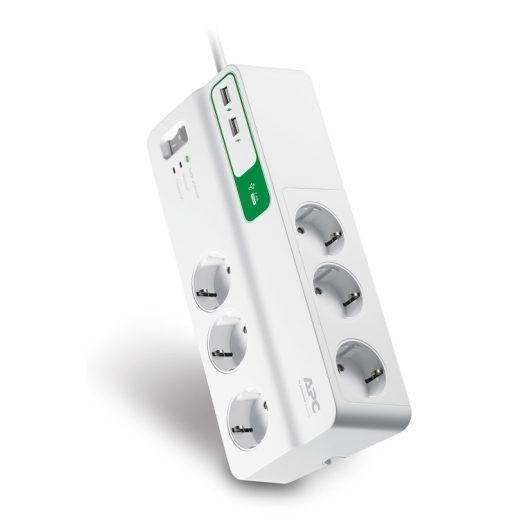 Сетевой фильтр APC Essential SurgeArrest, 6 розеток, USB-зарядное устройство на 2 порта, 5 В, 2,4 А, 230 В, Украина