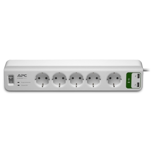Сетевой фильтр APC Essential SurgeArrest, 5 розеток, USB-зарядное устройство на 2 порта, 5 В, 2,4 А, 230 В, Украина