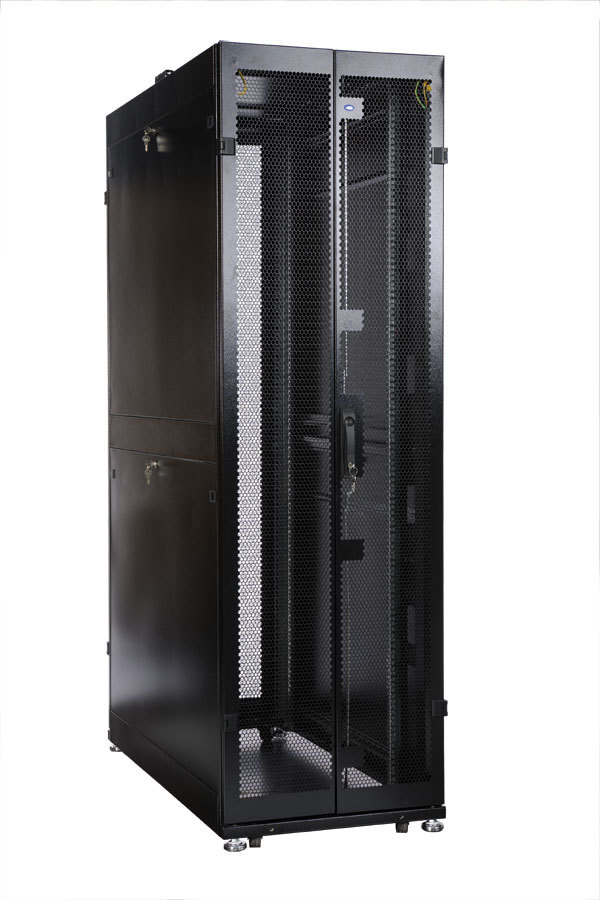 Шкаф серверный ПРОФ напольный 48U (600x1200) дверь перфор., задние двойные перфор., черный, в сборе (ЦМО)