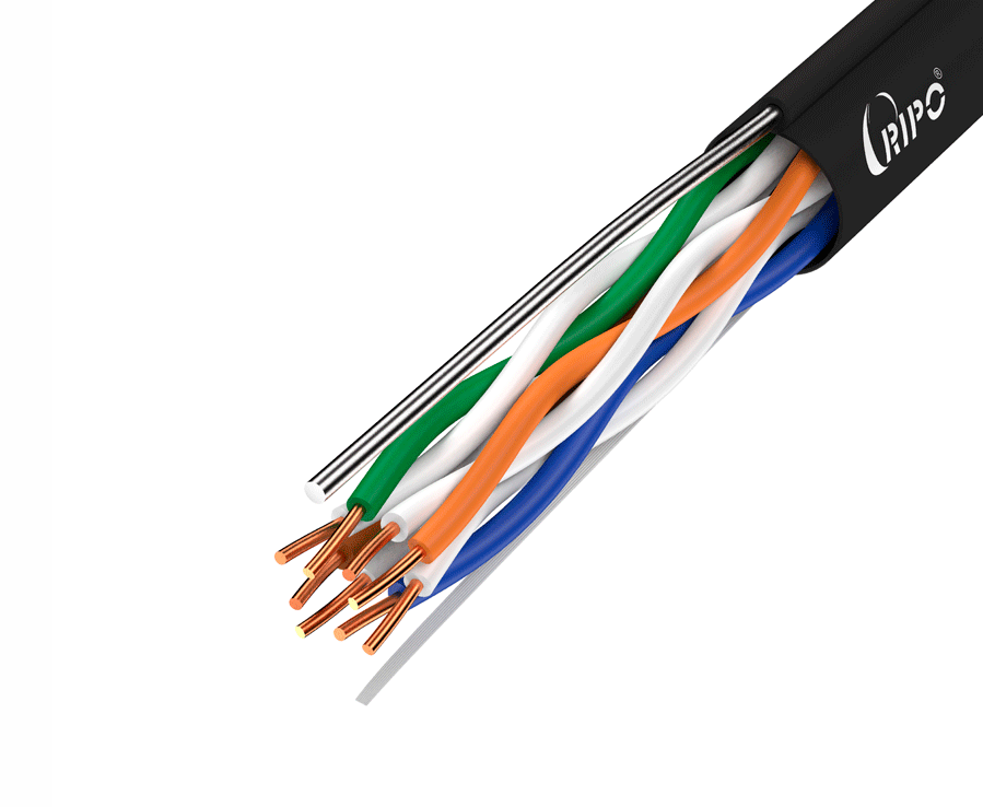 U/UTP4 Cat5e 24AWG PE RIPO CCA с тросом, черный, 0,5мм, упк.25м  (пр-во РФ)