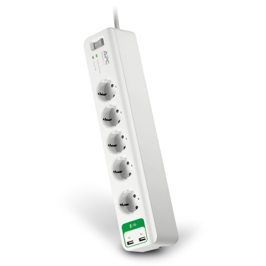 Сетевой фильтр APC Essential SurgeArrest, 5 розеток, USB-зарядное устройство на 2 порта, 5 В, 2,4 А, 230 В, Украина