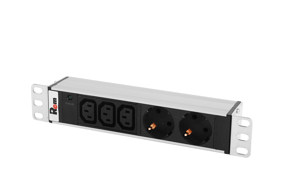 Блок розеток Rem-10 без шнура с инд., 2 Sсhuko,  3 IEC 60320 C13, вход IEC 60320 C14,10A, алюм.,10&amp;quot; (ЦМО)