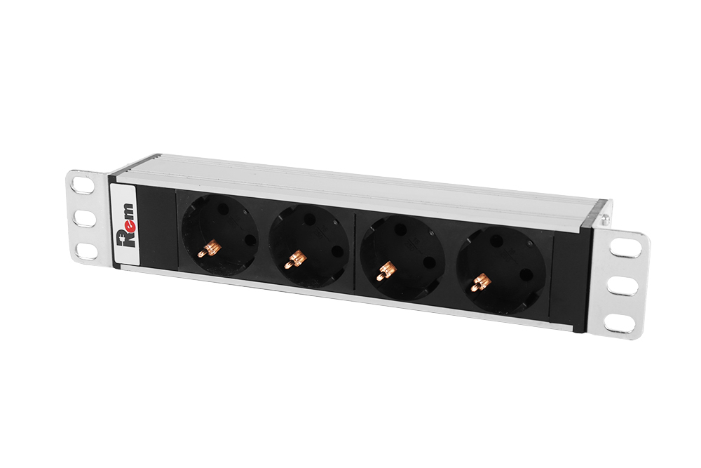 Блок розеток Rem-10 без шнура, 4 Sсhuko, вход IEC 60320 C14, 10A, алюм., 10&amp;quot; (ЦМО)