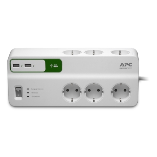 Сетевой фильтр APC Essential SurgeArrest, 6 розеток, USB-зарядное устройство на 2 порта, 5 В, 2,4 А, 230 В, Украина