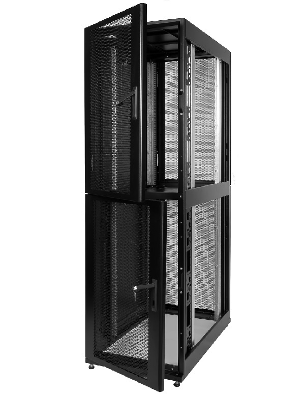 Шкаф серверный ПРОФ напольный колокейшн 40U (600x1000) 2 секции, дверь перфор. 2 шт., чёрный,в сборе (ЦМО)