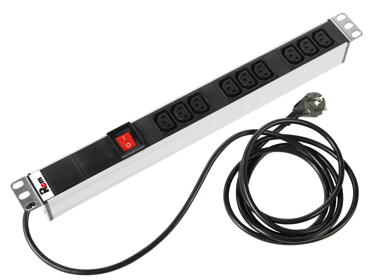 Блок розеток Rem-16 с выкл., 9 IEC 60320 C13, 16A, алюм., 19&amp;quot;, шнур 3 м. (ЦМО)