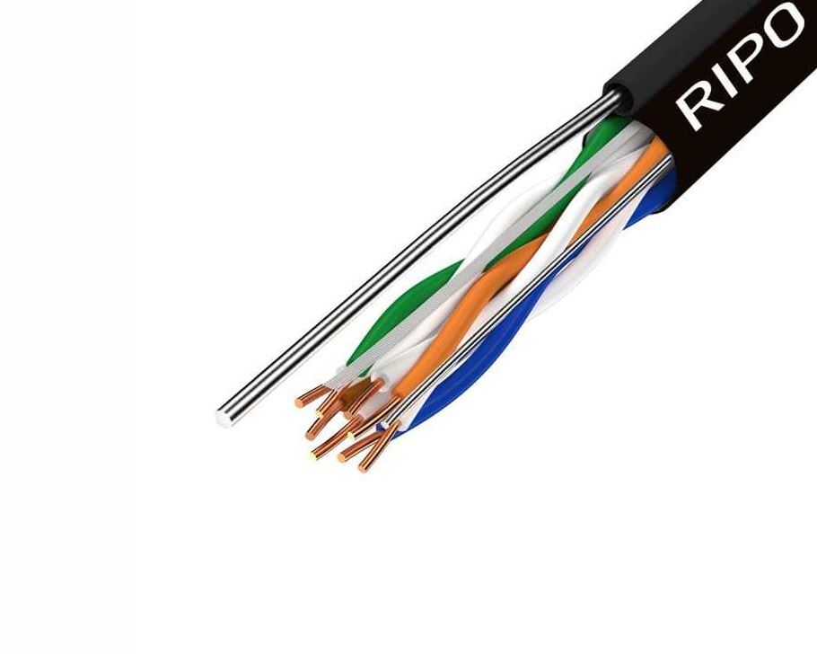 U/UTP4 Cat5e 24AWG PE RIPO CCA с тросом, черный, 0,5мм, упк.50м  (пр-во РФ)