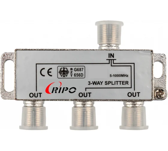 Комплект сплиттер (делитель) TV Ripo на 3 направления под F разъемы 5-2500 MHz+ 4шт. F-разъемы резьб