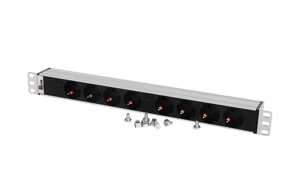 Блок розеток Rem-32 с инд., 8 Schuko, 32A, алюм., 19&amp;quot;, колодка (ЦМО)